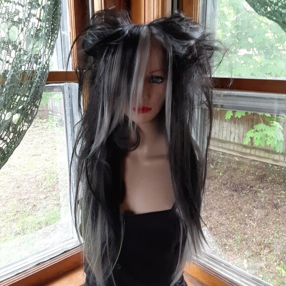 Emo gothic scene wig gray and black bat nest wig human hair blend with synthetic - Picture 6 of 7